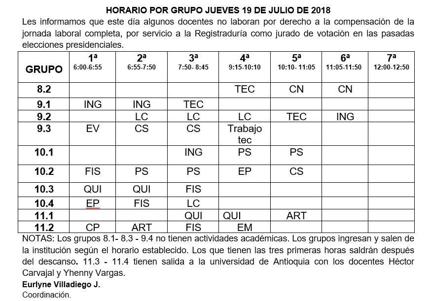 HORARIO 19 DE JULIO HORARIO 19 DE JULIO