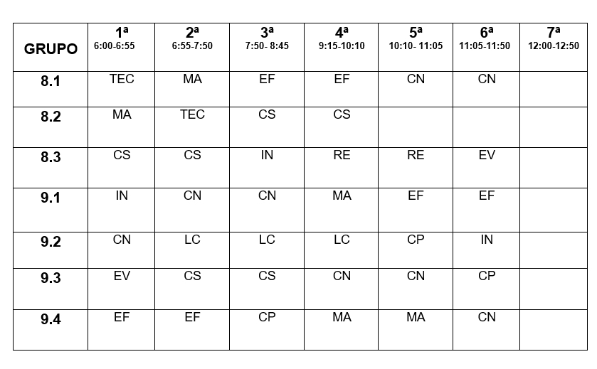 Horario 6 de septiembre 2018 Horario 6 de septiembre 2018