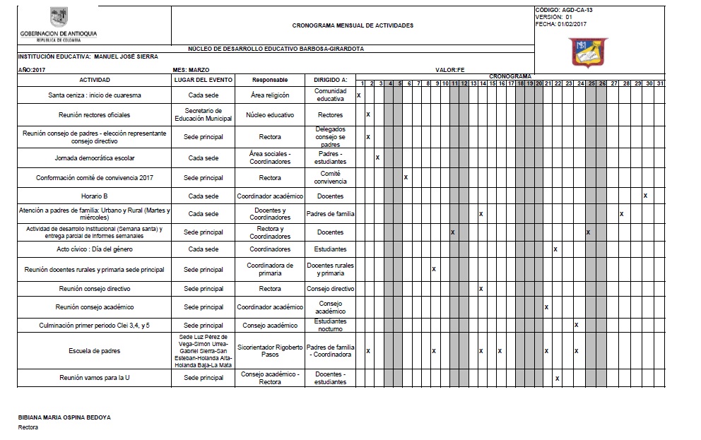 formato cronograma de actividades mensual