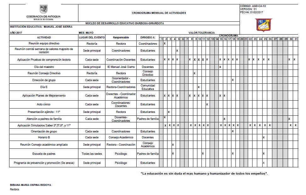 formato cronograma de actividades mensual